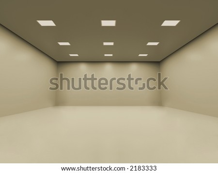 Warm white empty room with smooth homogeneous ceiling lighting. You can place your objects inside