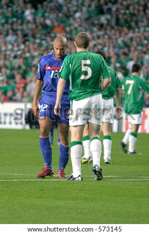 Thierry Henry and Richard Dunne. Ireland V France,World Cup Qualifier, 7 September 2005, Lansdowne Road Dublin. France won 1-0.