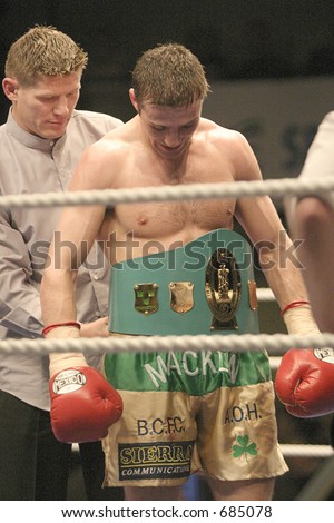 Matthew Macklin receives the Irish Light Middleweight Championship belt. Pro Boxing at the National Boxing Arena.