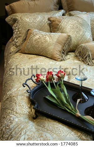 Picture of a bed set up very nice