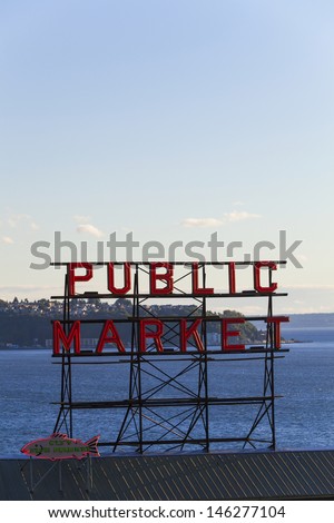 Seattle Public Market Center Sign, Pike Place Market, Seattle WA, USA