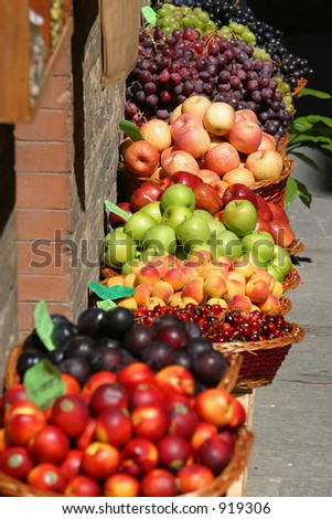 Fruit for sale at a market on the streets of Siena, Tuscany, Italy
