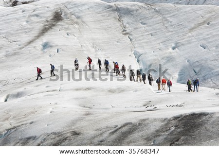 An anonymous group of climbers on the Vatnajokull Glacier, Iceland