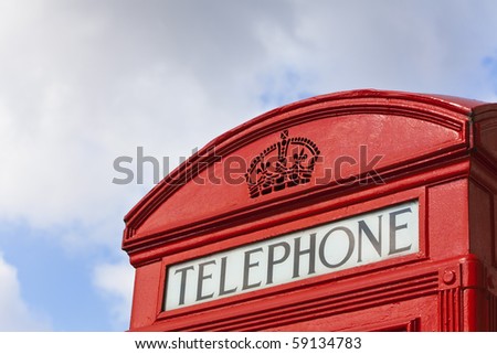 Close up of the top of a classic red London Telephone box, in the City of Westminster, London, England, Great Britain