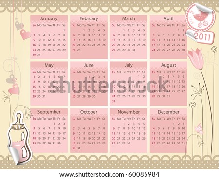 Baby Girl Calendar on Stock Vector   Calendar For 2011  Year   Baby Girl Theme   Everything