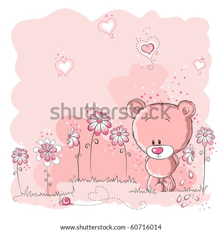 Pink cute bear holding a flower Pink cute bear holding a flower