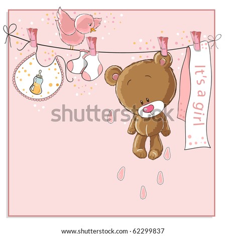 Baby Photo Girl on It S A Girl   Baby Announcement Card   Raster Version Also Available