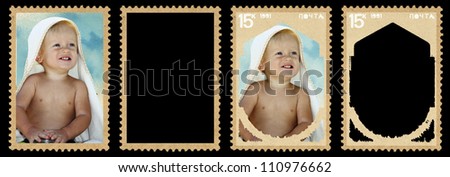 Two blank postage stamps and two samples