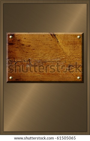 Wood plate on metal background