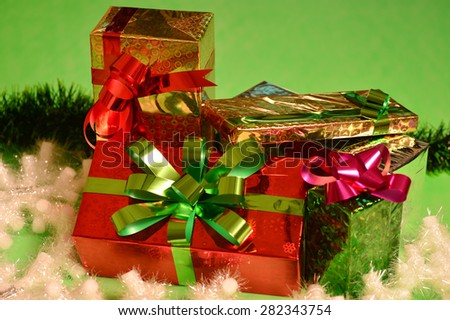 studio shot of christmas background of gift boxes