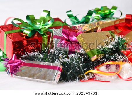 studio shot of christmas background of gift boxes