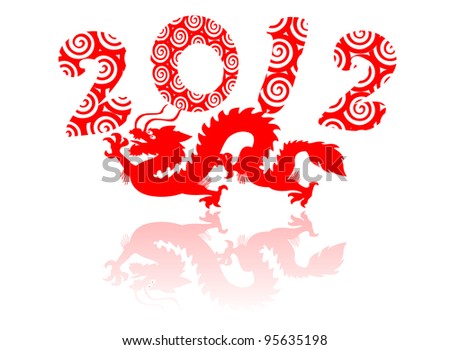 Red dragon silhouette flying in the year of 2012.