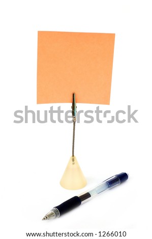 Blank note on stand with pen -look in profile for more