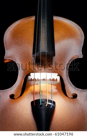 Violin close up with a razor at the place of the bridge , vertical