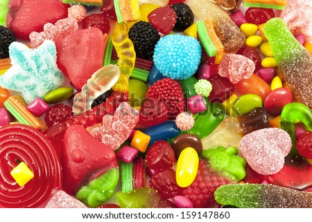 Close view of a collection of multicolored sweets