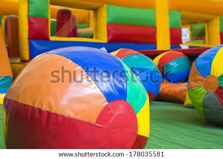 Colored balls and toys in a children play center