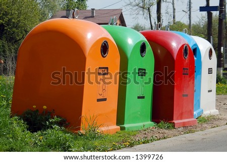 Five waste separation bins
