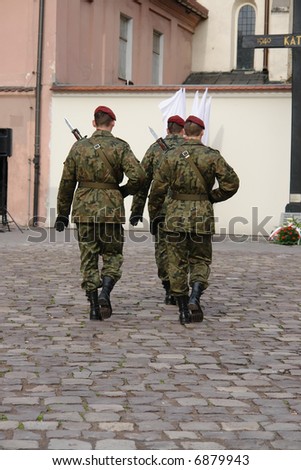 Change of honor guard by Katyn memorial in the Independence Day of Poland - Krakow