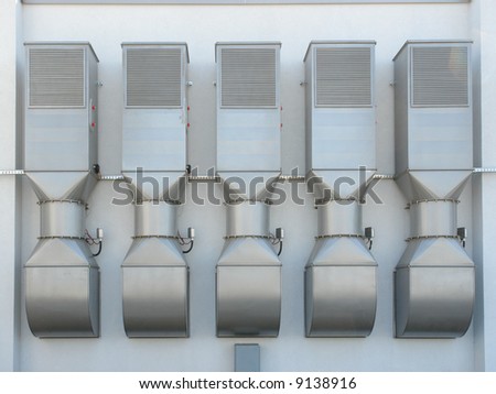 Row of stainless steel air condition outlets