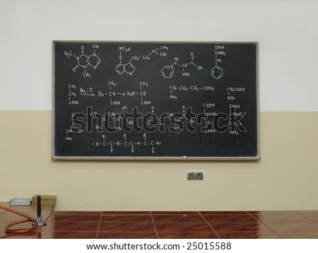 Blackboard all written with chemical compound formulas