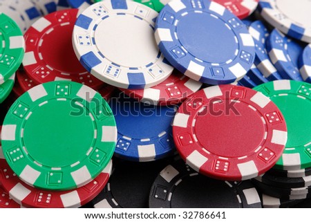 Closeup shot of piles of casino chips
