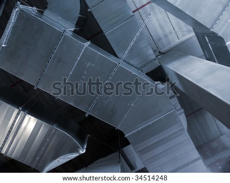 Closeup shot of steel air conditioning duct pipes
