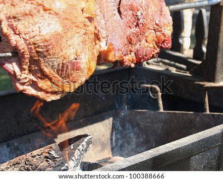 Delicious juicy meat on outdoor grill