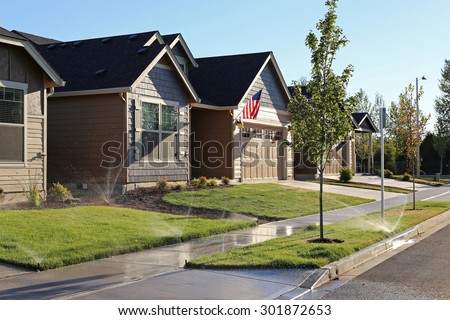 Family homes in suburban neighborhood