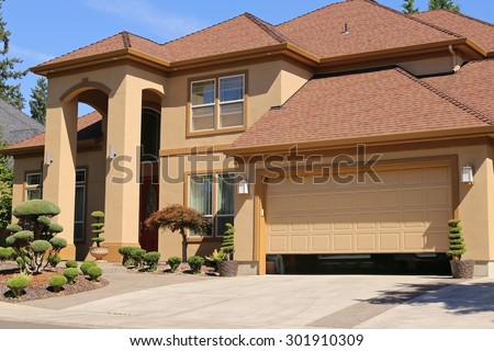 Open garage door in suburban family home