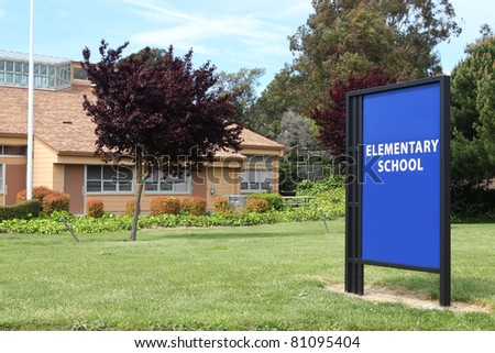Big elementary school sign near entrance