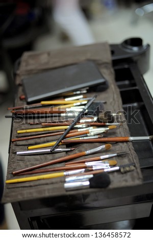 set of various professional brushes for makeup