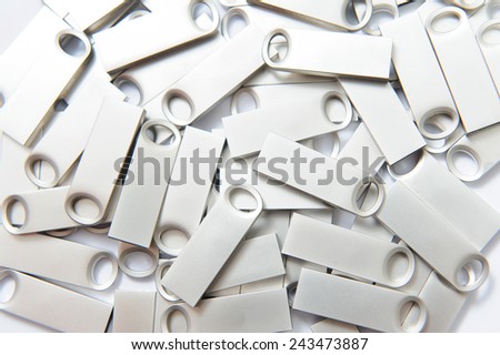 closeup of silver memory sticks on white