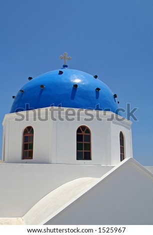 Blue dome church at Santorini Island, Greece