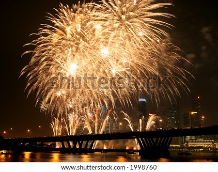 Firework festival at Singapore with the Singapore Central Business District as background