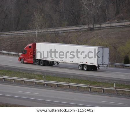 Red Semi Tractor Trailer with White Side