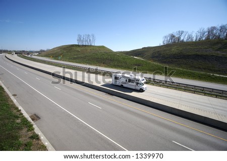 Camper on the Highway (Wide Angle View)