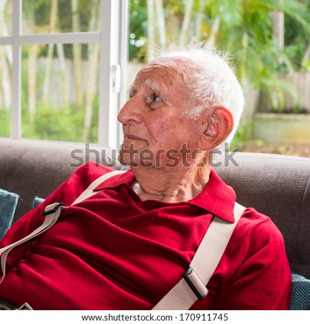 Elderly eighty plus year old man in a home setting.