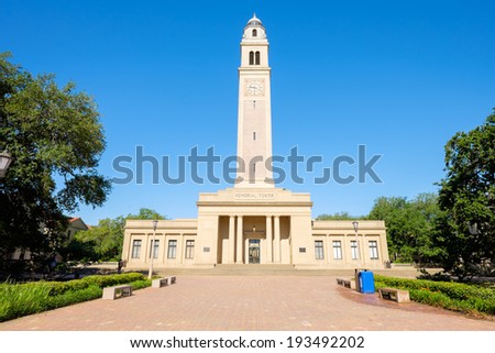BATON ROUGE, LOUISIANA USA - MAY 5,2014: The 175 foot Memorial Tower located on the Louisiana State University campus was erected in 1923 as a memorial to Louisianans who died in World War I.