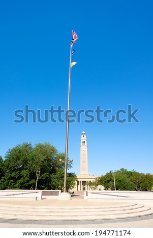 BATON ROUGE, LOUISIANA USA - MAY 5,2014: The 175 foot Memorial Tower located on the Louisiana State University campus was erected in 1923 is a memorial to Louisianans who died in World War I.