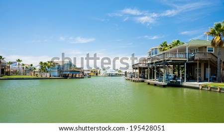 Waterfront community on the Texas Gulf coast near Galveston.