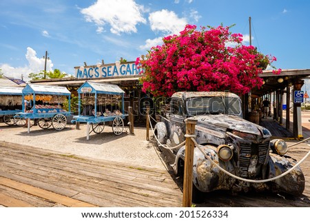 KEY WEST, FLORIDA USA - JUNE 26, 2014: The popular Mac's Sea Garden restaurant located in Bight Marina in Key West.