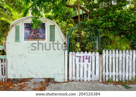 KEY WEST, FLORIDA USA - JUNE 26, 2014: A unique vintage home entrance in the residential Historic District of Key West.
