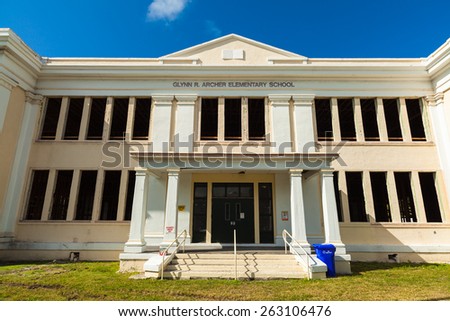 Key West, Florida USA - March 3, 2015: The Glynn R Archer Elementary School restoration project underway in Key West.