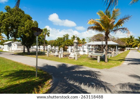 Key West, Florida USA - March 5, 2015: The Key West Cemetery located in the Historic District was founded in 1847.