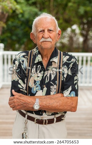 Elderly eighty plus year old man outdoor portrait.