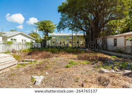 Key West, Florida USA - March 9, 2015: Empty lot available for building a home in the Bahama Village district of Key West.