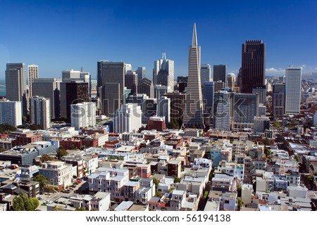 San Francisco Downtown Skyline view from Coit Tower