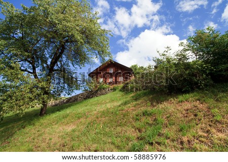 Swiss Alps - Typical vintage swiss mountain farm home located in the Prattigau Valley of the city of Kublis in the Graubunden canton of Switzerland.