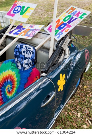 stock photo Psychedelic 1960s Hippie Car
