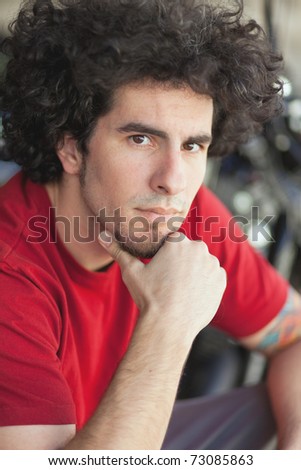 Long Curly Hair Man. man with long curly hair